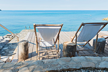 Image showing Wooden floor with chaise-longues in Istria