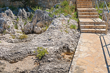 Image showing Staircase on the rocky beach in Istria