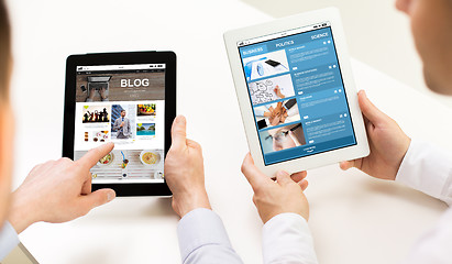 Image showing close up of businessman hands with tablet pc