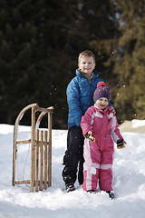 Image showing Brother and sister portrait in winter time
