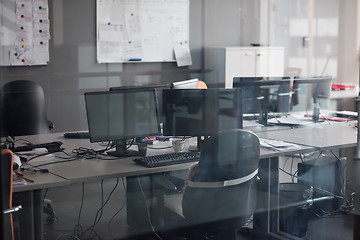 Image showing empty office with modern computers