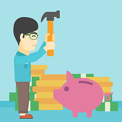 Image showing Man breaking piggy bank vector illustration.