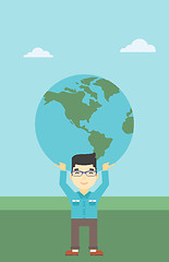 Image showing Businessman holding Earth globe.