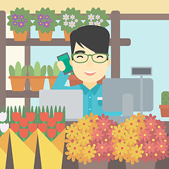 Image showing Florist at flower shop vector illustration.