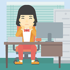 Image showing Tired woman sitting in office vector illustration.