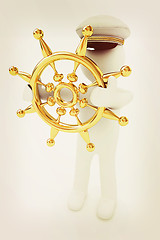 Image showing Sailor with gold steering wheel and earth. Trip around the world