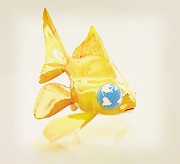 Image showing Conceptual image: goldfish with the earth instead of eyes. 3D il
