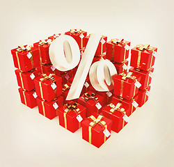 Image showing Percentage and gifts. 3D illustration. Vintage style.