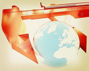 Image showing Vernier caliper measures the Earth. Global 3d concept . 3D illus