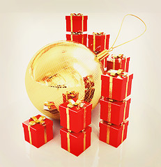 Image showing Bright christmas gifts and toys. 3D illustration. Vintage style.