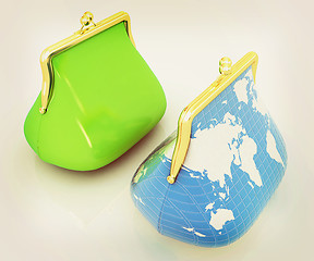 Image showing Purse Earth and purses. On-line concept. 3D illustration. Vintag