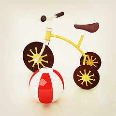 Image showing children\'s bike with colorful aquatic ball. 3D illustration. Vin