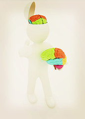Image showing 3d people - man with half head, brain and trumb up. . 3D illustr
