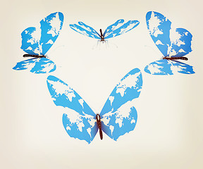 Image showing Map of Earth on butterflies isolated on white . 3D illustration.