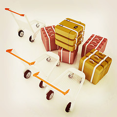 Image showing Trolley for luggage at the airport and luggage. 3D illustration.