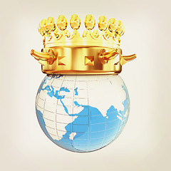 Image showing Gold crown on earth isolated on white background . 3D illustrati