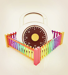 Image showing Protection concept.Lock closed colorfull fence . 3D illustration