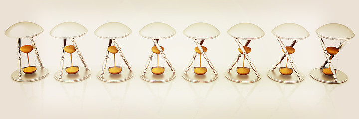 Image showing Set of transparent hourglass for animation. Sand clock icon 3d i