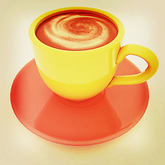 Image showing Coffee cup on saucer. 3D illustration. Vintage style.