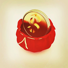 Image showing Bag and dollar coin . 3D illustration. Vintage style.