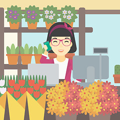 Image showing Florist at flower shop vector illustration.