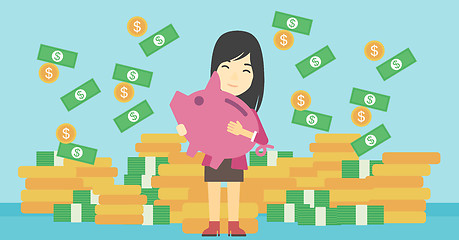 Image showing Business woman with piggy bank vector illustration