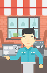 Image showing Barista standing near coffee machine.