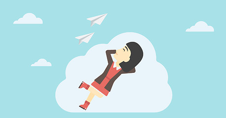 Image showing Business woman lying on cloud vector illustration.