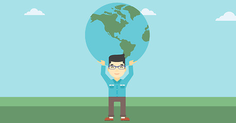 Image showing Businessman holding Earth globe.