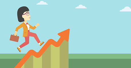 Image showing Business woman running along the growth graph.