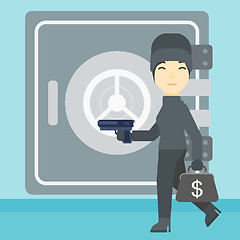 Image showing Burglar with gun near safe vector illustration.