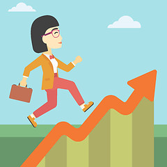Image showing Business woman running along the growth graph.