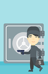 Image showing Burglar with gun near safe vector illustration.