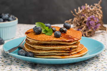 Image showing Pancakes with fresh blackberries