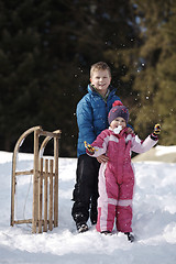 Image showing Brother and sister portrait in winter time