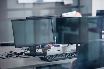 Image showing empty office with modern computers