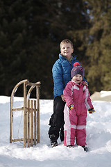 Image showing Brother and sister portrait in winter time