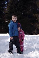 Image showing Brother and sister portrait in winter time