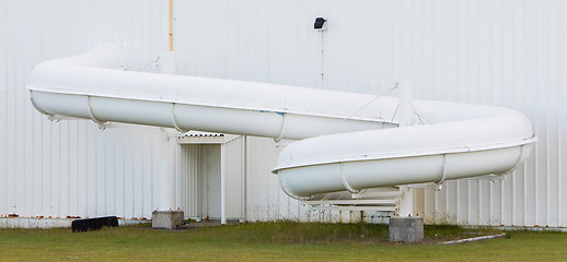 Image showing Outside view of a large waterslide