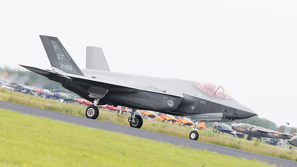 Image showing LEEUWARDEN, THE NETHERLANDS - JUNE 10, 2016: Dutch F-35 on the r