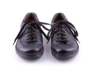 Image showing Black leather mens shoes