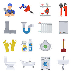 Image showing Plumbing Service Flat Icons Set