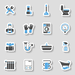 Image showing Plumbing Service Icons Sticker Set