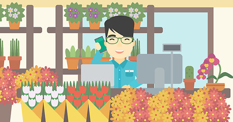 Image showing Florist at flower shop vector illustration.