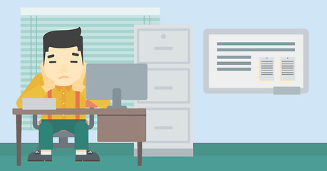 Image showing Tired man sitting in office vector illustration.