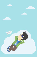 Image showing Businessman lying on cloud vector illustration.