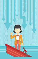 Image showing Business woman standing in sinking boat.