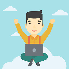 Image showing Man on cloud with laptop vector illustration.