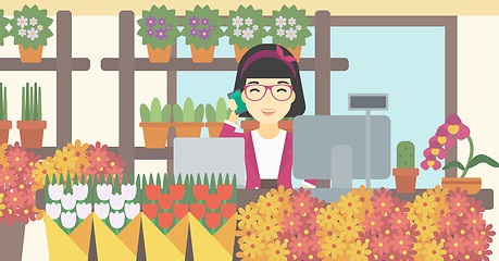 Image showing Florist at flower shop vector illustration.