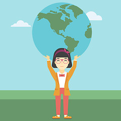 Image showing Business woman holding Earth globe.